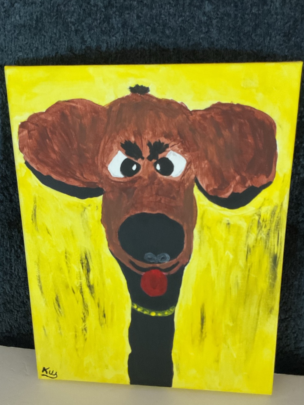 Whimsical Hand-Painted Brown Dog Canvas Wall Art - Pets Dog.